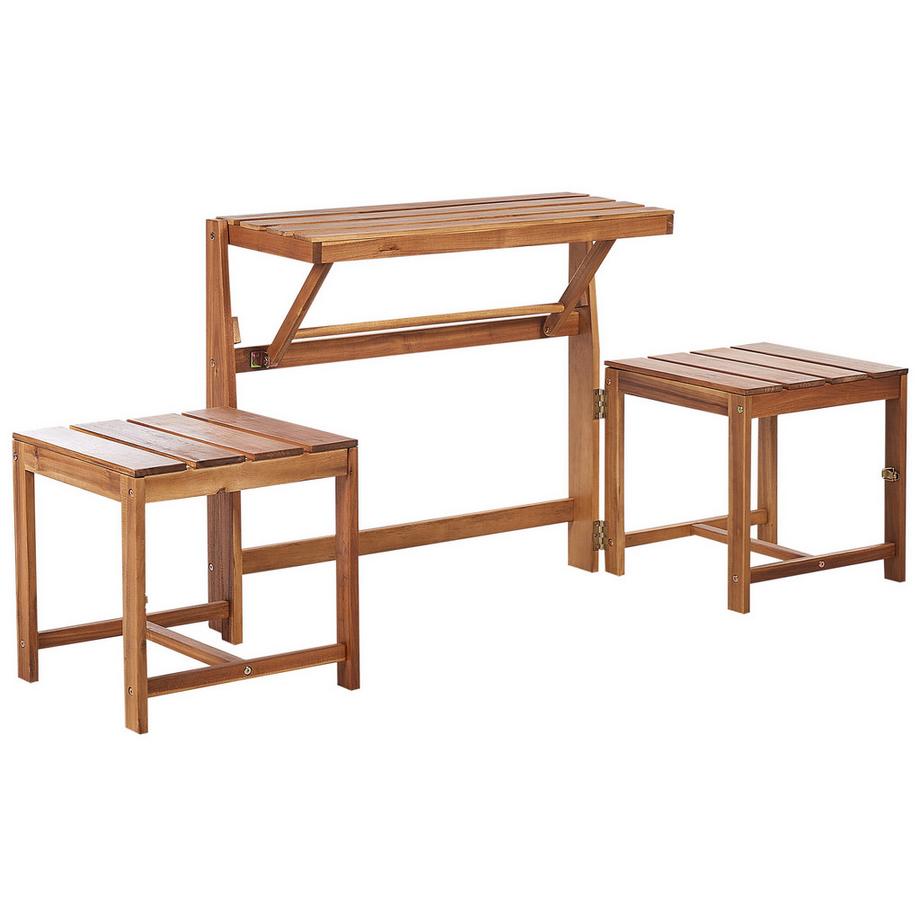 Beliani Ensemble banc de jardin et set de bistrot convertibles en Acacia Rustique TUENNO  
