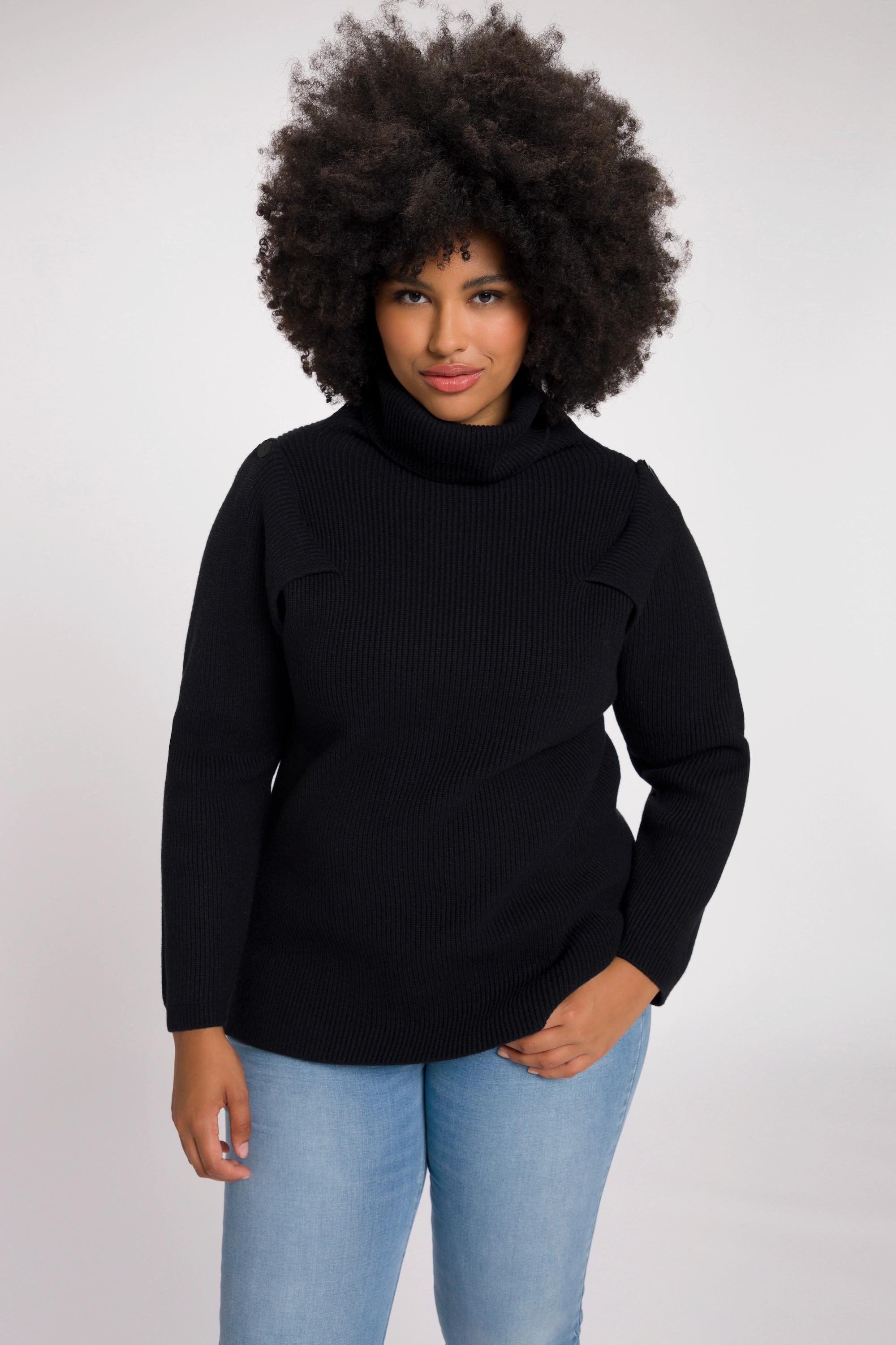 Ulla Popken  Pullover, Patentstrick, Cut-Out, Rollkragen, Langarm 