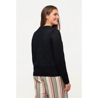 Ulla Popken  Cardigan en maille ajourée. Décolleté rond. Coton bio. 