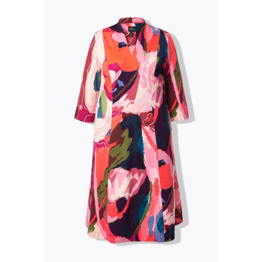 Ulla Popken Abito Midi Punto di Roma Collo a Calice Maniche 3/4  