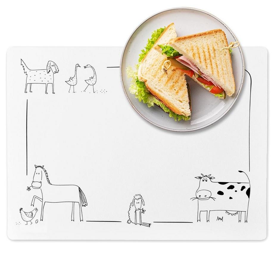 Orion  Set de table rectangulaire en plastique blanc à motif animalier 