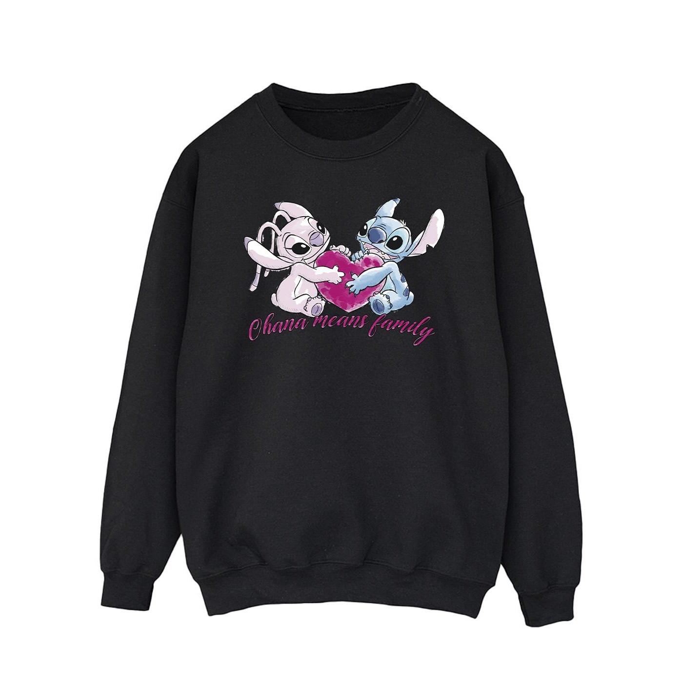 Image of Lilo And Stitch Ohana Heart With Angel Sweatshirt Herren Schwarz XXL