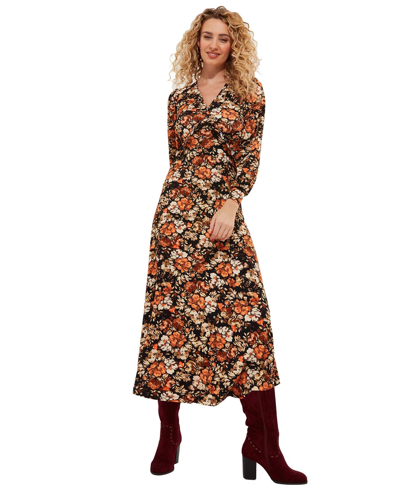 Joe Browns  PETITE Robe Midi Col V Florale Automnale 