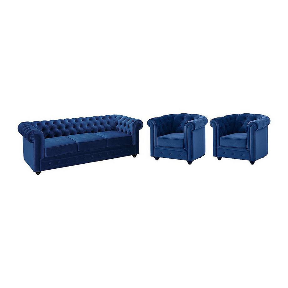 Vente-unique Canapé 3 places 2 fauteuils CHESTERFIELD Velours  