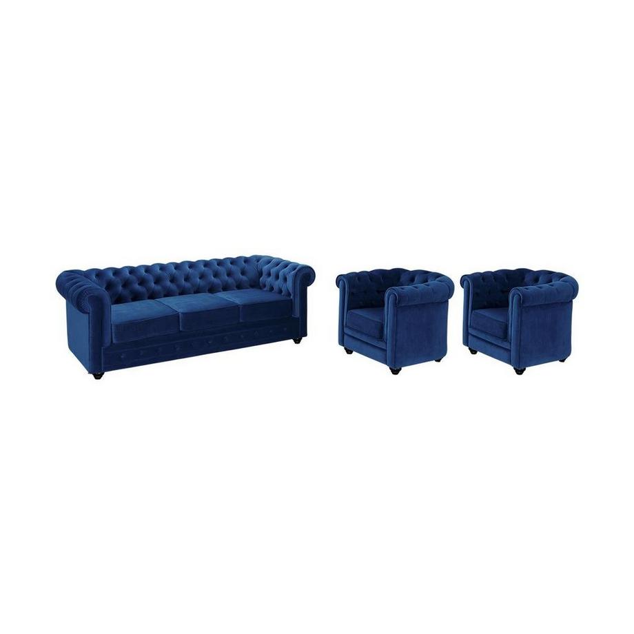 Canapé 3 places 2 fauteuils CHESTERFIELD Velours