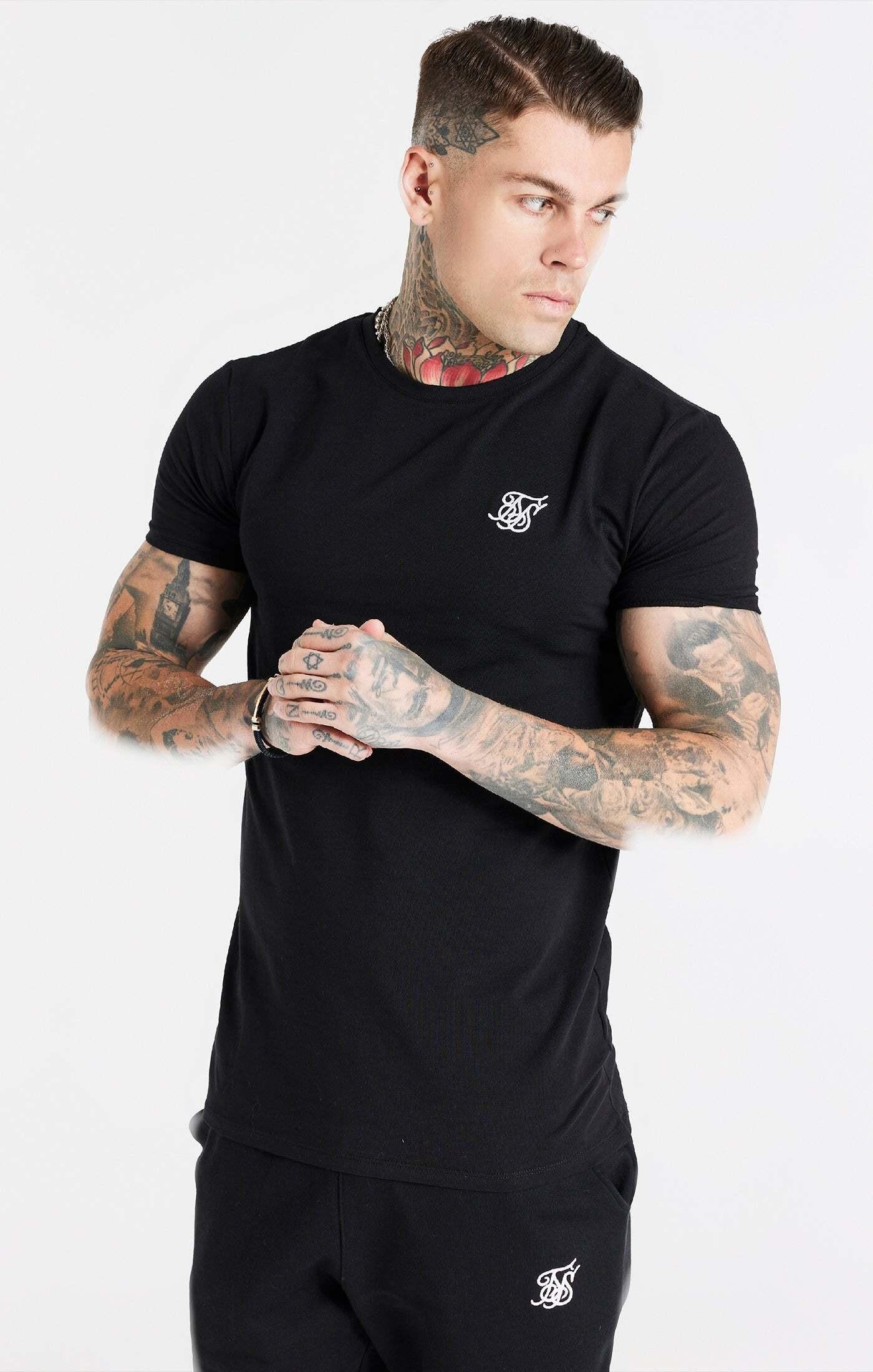 Sik Silk  T-Shirts Black Essential Short Sleeve Muscle Fit T-Shirt 