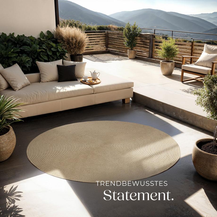 Tectake Geflochtener Teppich Vibe Ø 160 cm Boho-Stil, rund  