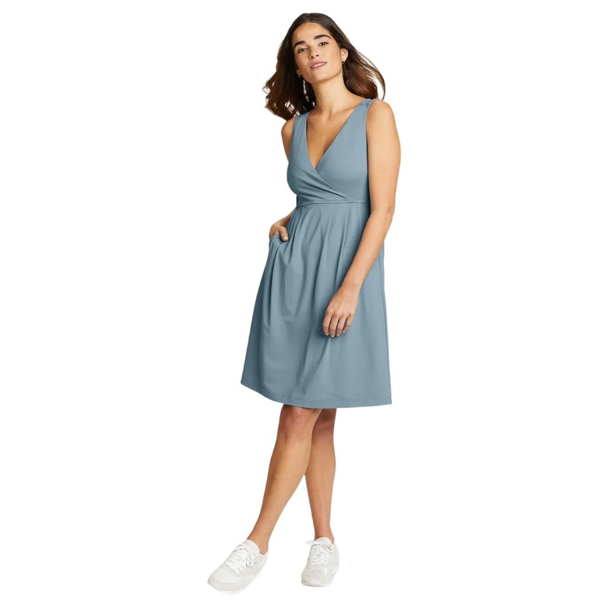 Image of Aster 7 Days Kleid Überkreuzter Halsausschnitt Damen Blau Denim XXL