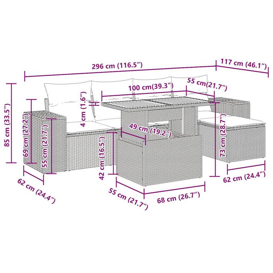 VidaXL Ensemble de canapés de jardin rotin synthétique  