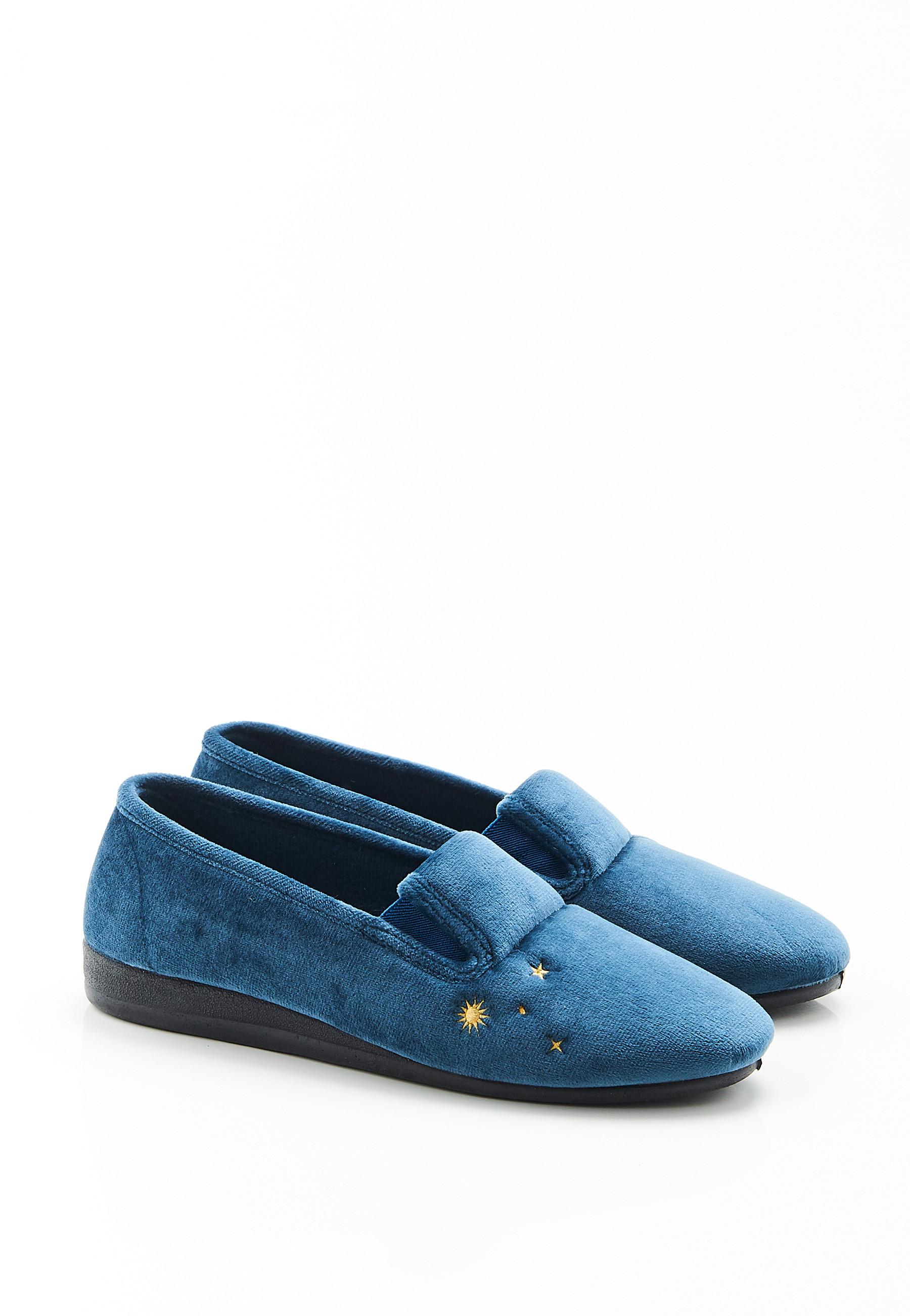 Image of Bestickte Ballerinas In Samtoptik Damen Blau 40