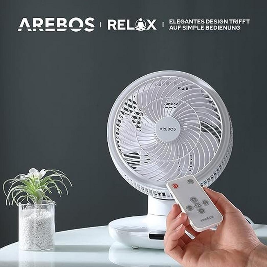 Arebos  3D Tischventilator Ø 23cm Luftzirkulator Luftkühler leise 55W Ventilator 