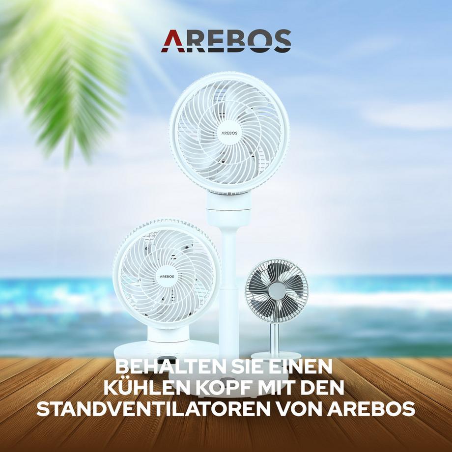 Arebos  3D Tischventilator Ø 23cm Luftzirkulator Luftkühler leise 55W Ventilator 