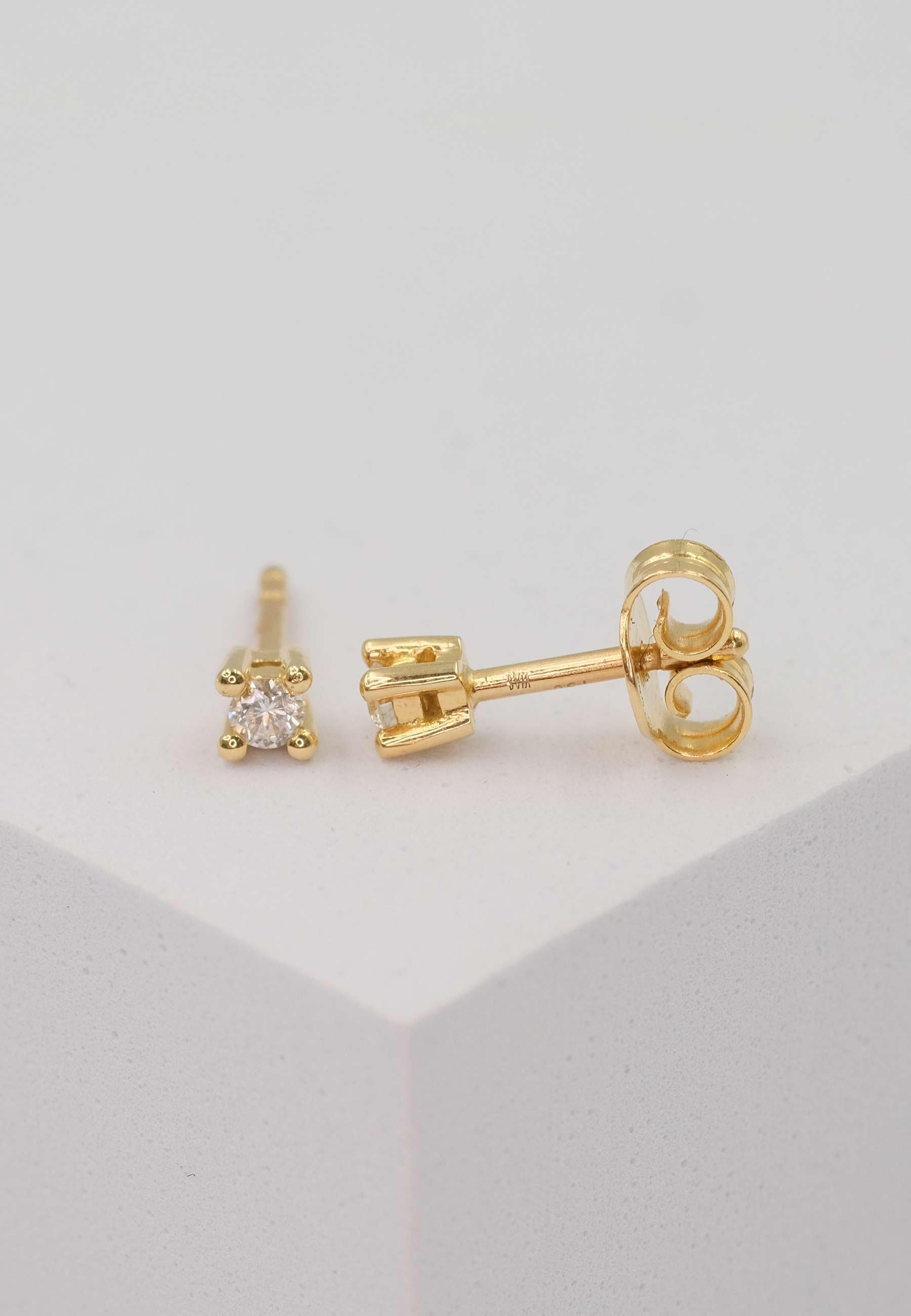 MUAU Schmuck  Clous d'oreilles solitaires 4 poignées en or jaune 750 diamants 0,10ct. 3mm 