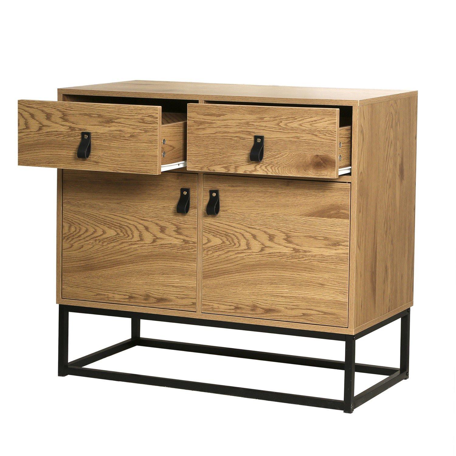 Casâme Commode Industrielle 2 Portes 2 Tiroirs Décor Bois et Métal Noir  