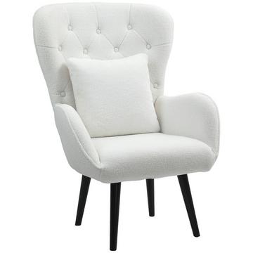 Fauteuil chaise longue avec coussin lombaire, fauteuil Teddy rembourré avec pieds en bois, dossier capitonné en diamant, chaise de relaxation pour salon, chambre à coucher, blanc