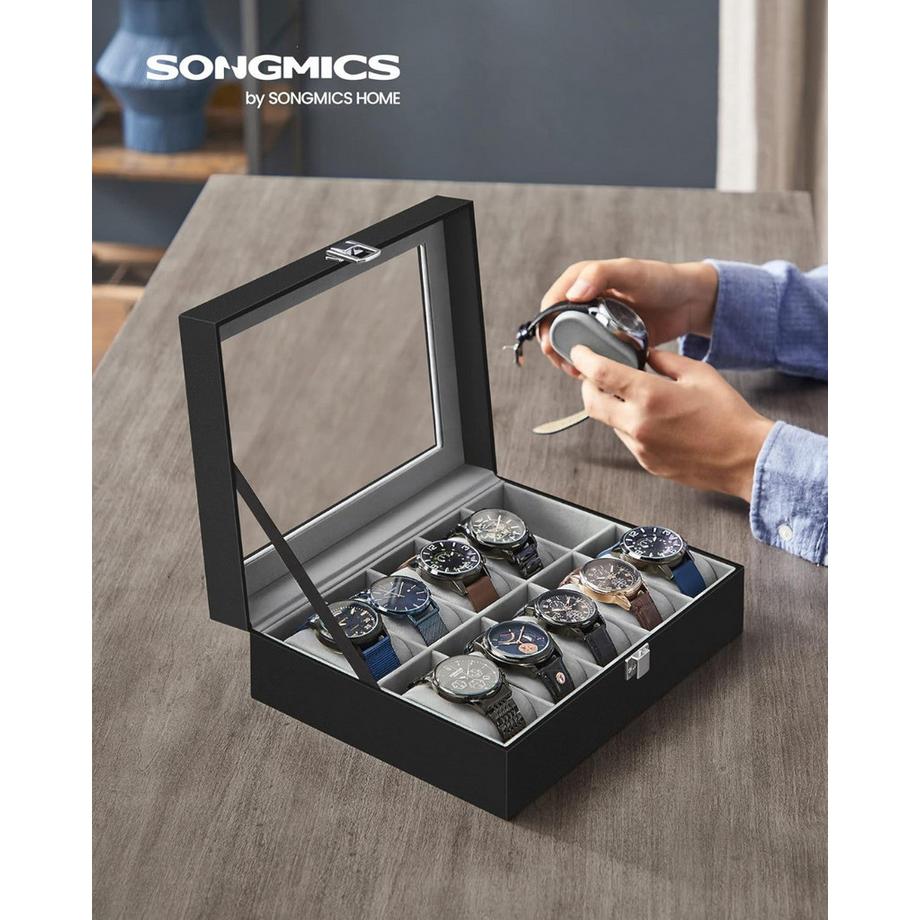 Songmics  Uhren Aufbewahrung Uhrenkoffer 10 Fächer 