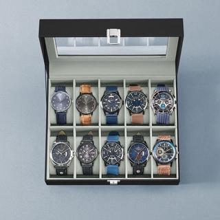 Songmics  Boîte à montres en cuir noir avec 10 compartiments et couvercle en verre 