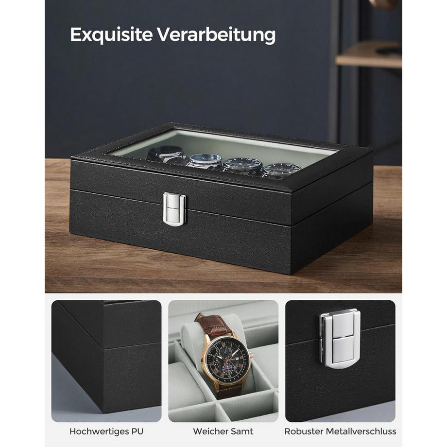 Songmics  Uhren Aufbewahrung Uhrenkoffer 10 Fächer 