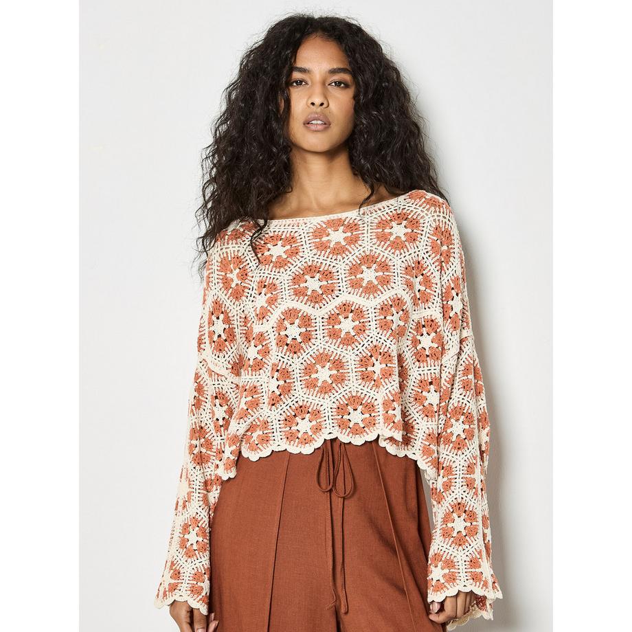APRICOT Häkelhexagon Glockenärmel Top  