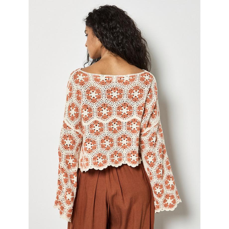 APRICOT Häkelhexagon Glockenärmel Top  