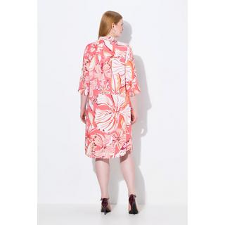 Ulla Popken Abito Svasato Stampa Foglie Collo Alto Maniche 3/4  