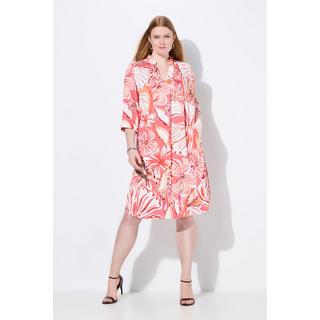 Ulla Popken Abito Svasato Stampa Foglie Collo Alto Maniche 3/4  