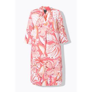 Ulla Popken Abito Svasato Stampa Foglie Collo Alto Maniche 3/4  