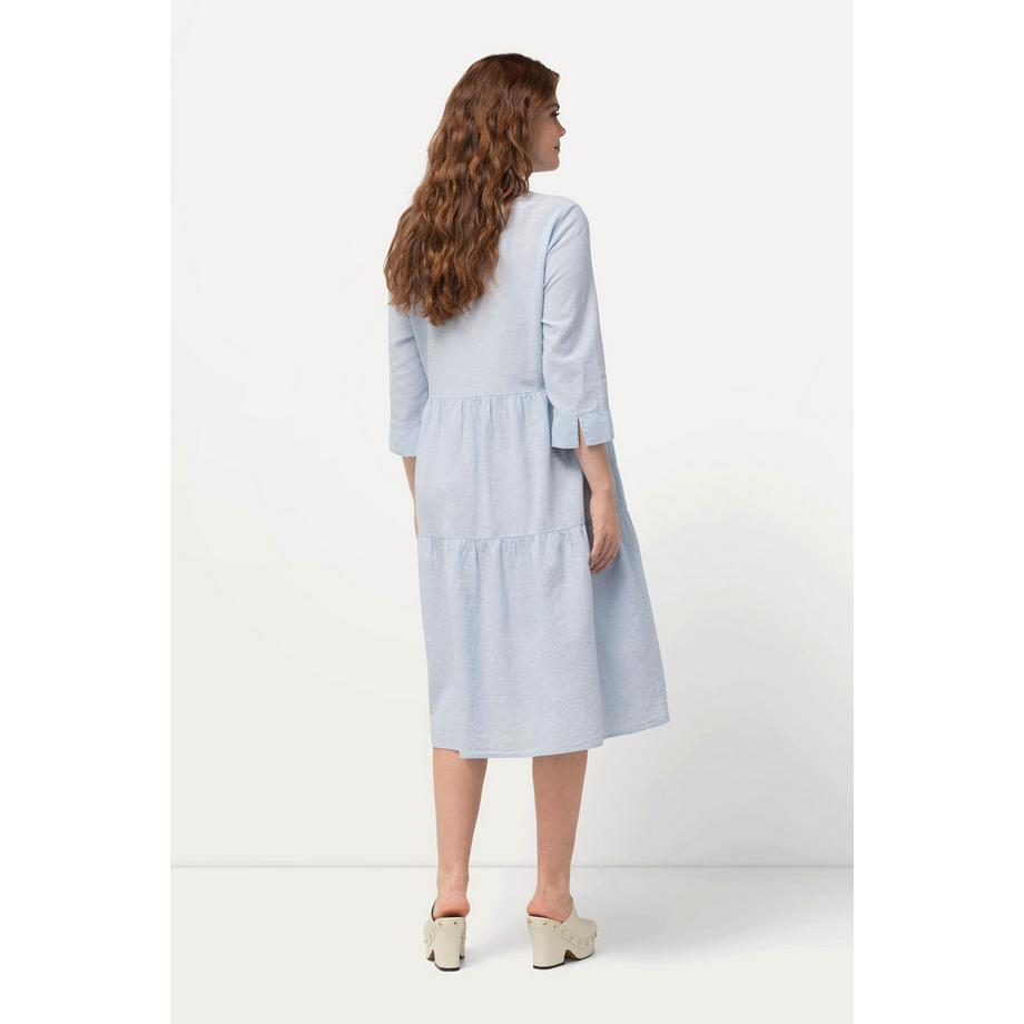 Ulla Popken Robe Chemisier Lin Mélangé Manches 3/4  