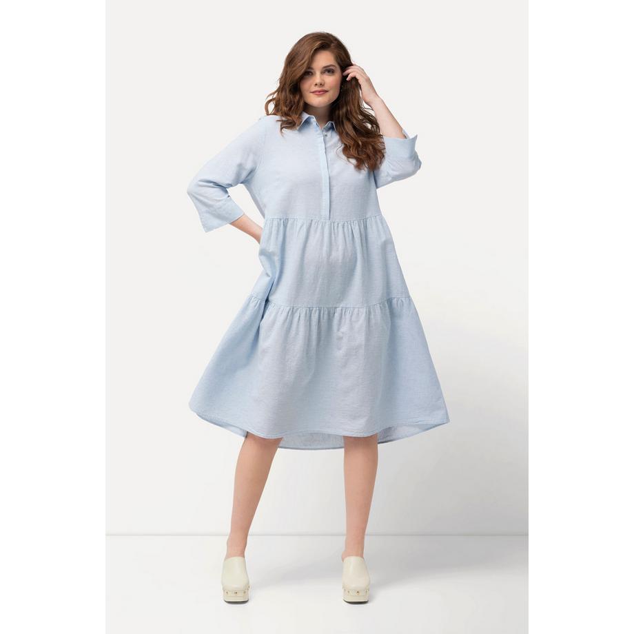 Ulla Popken Robe Chemisier Lin Mélangé Manches 3/4  