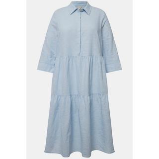 Ulla Popken  Abito chemisier in misto lino con collo da camicia e maniche a 3/4 