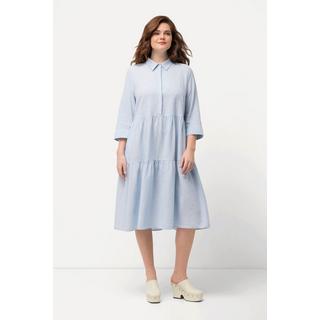 Ulla Popken  Hemdblusenkleid, Leinemix, Hemdkragen, 3/4-Arm 