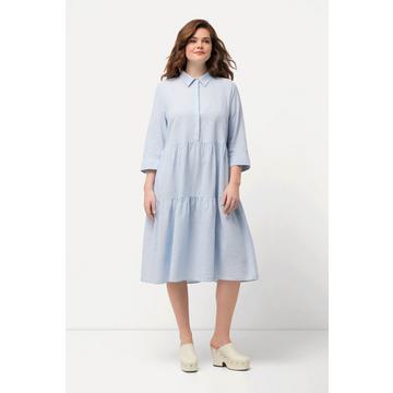 Hemdblusenkleid, Leinemix, Hemdkragen, 3/4-Arm