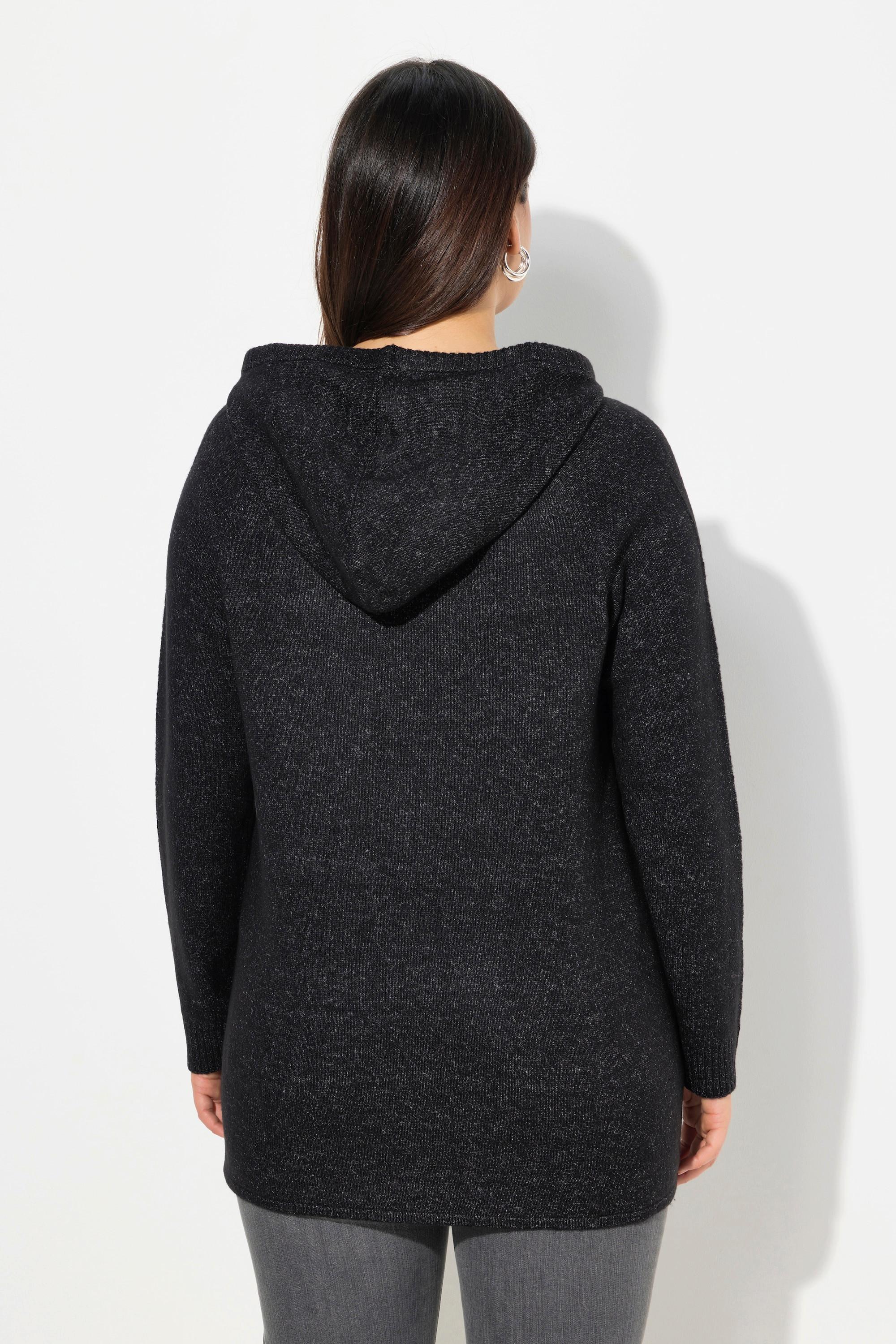 Ulla Popken  Sweat-shirt en maille avec paillettes, capuche et manches longues, coupe évasée 