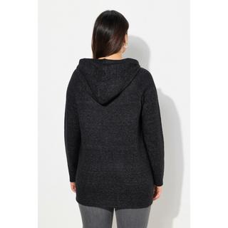 Ulla Popken  Sweat-shirt en maille avec paillettes, capuche et manches longues, coupe évasée 