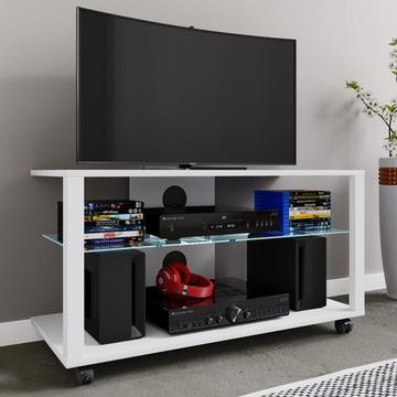 Bois TV Lowboard Roulettes Meuble TV mobile Rack Console Meuble TV Table Phono Verre Folas L