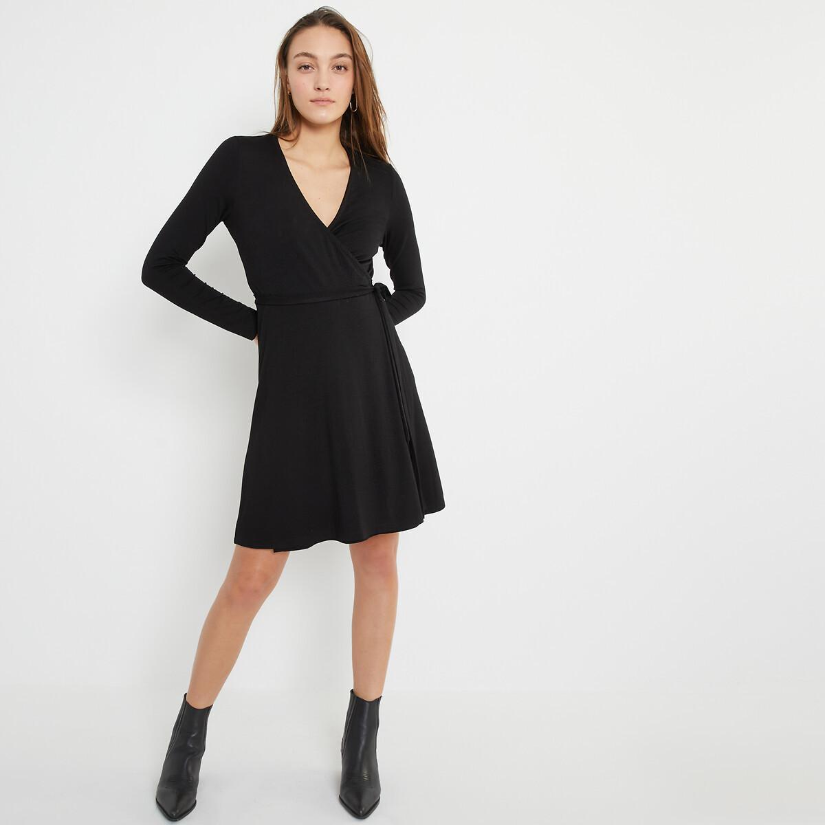 Image of Kurzes Wickelkleid Aus Jersey Damen Schwarz L