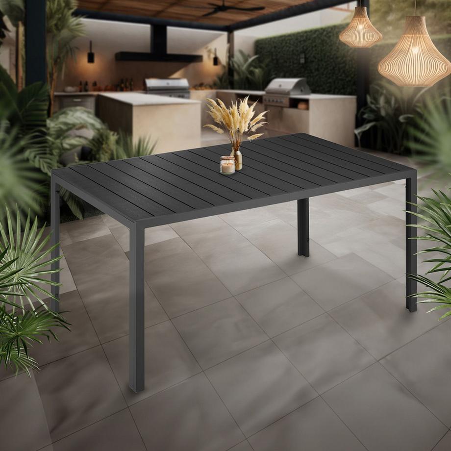 Tectake Gartentisch Bianca, Oberfläche in Holzoptik, wetterfest und uv-beständig, höhenverstellbare Füße  