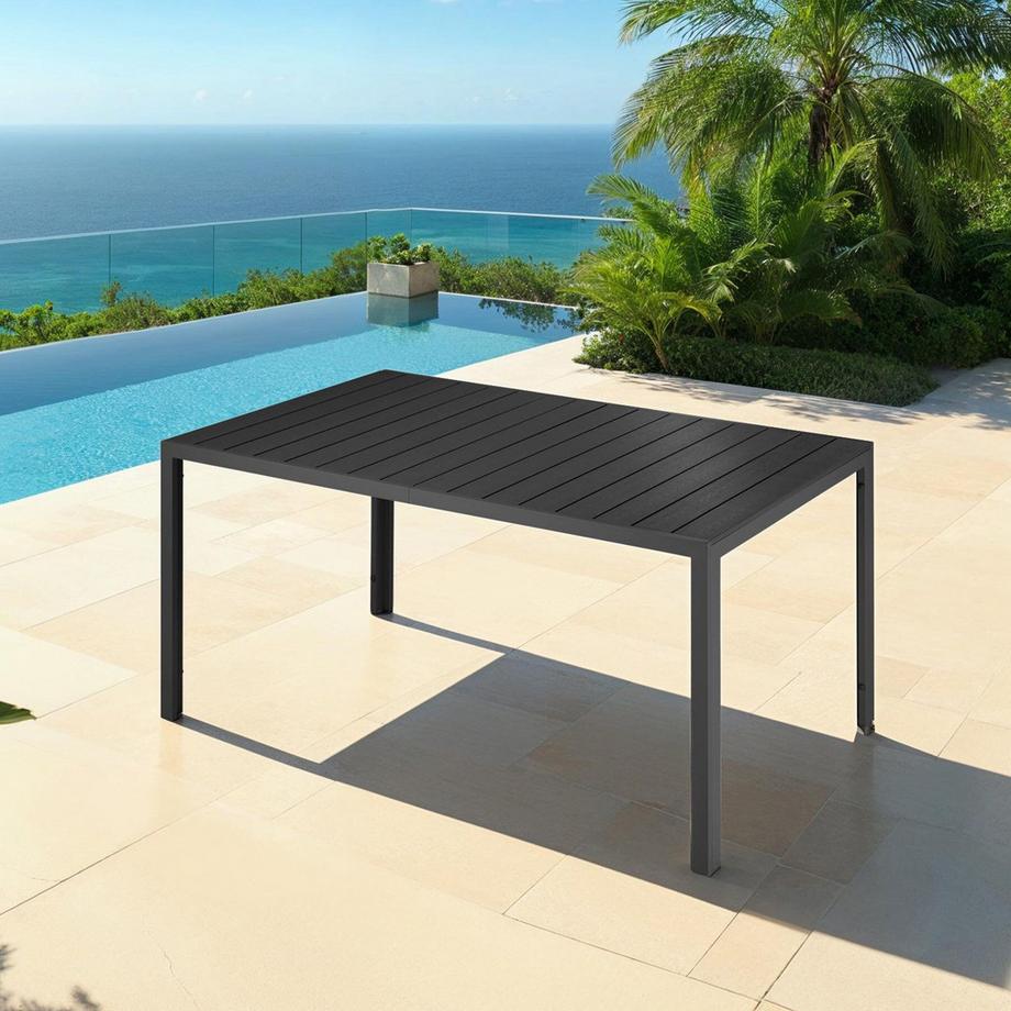 Tectake Gartentisch Bianca, Oberfläche in Holzoptik, wetterfest und uv-beständig, höhenverstellbare Füße  