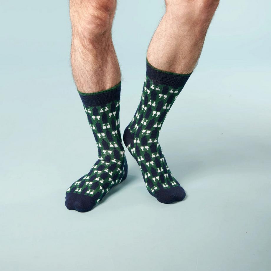 CABAIA Paul & Dylan Calze Motivo Bottiglia di Vino e Bicchieri  