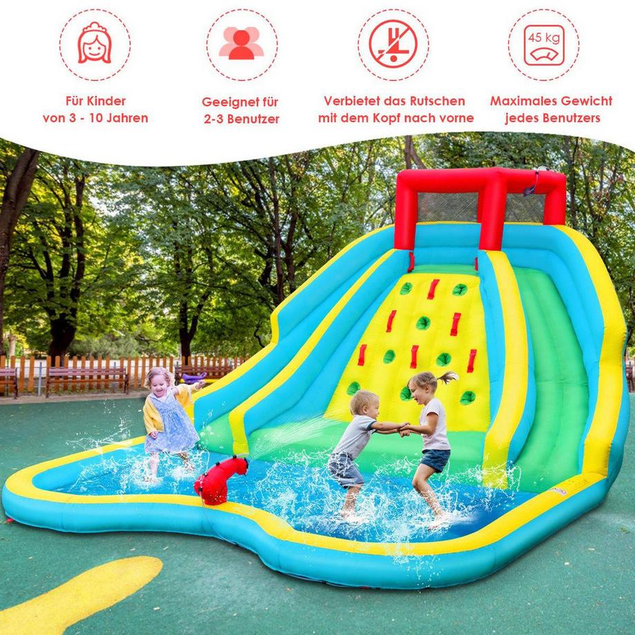 Northix  Aufblasbare Hüpfburg mit Zwei Wasserrutschen Kletterwand 452 x 366 x 229 cm (nur Hüpfburg) 