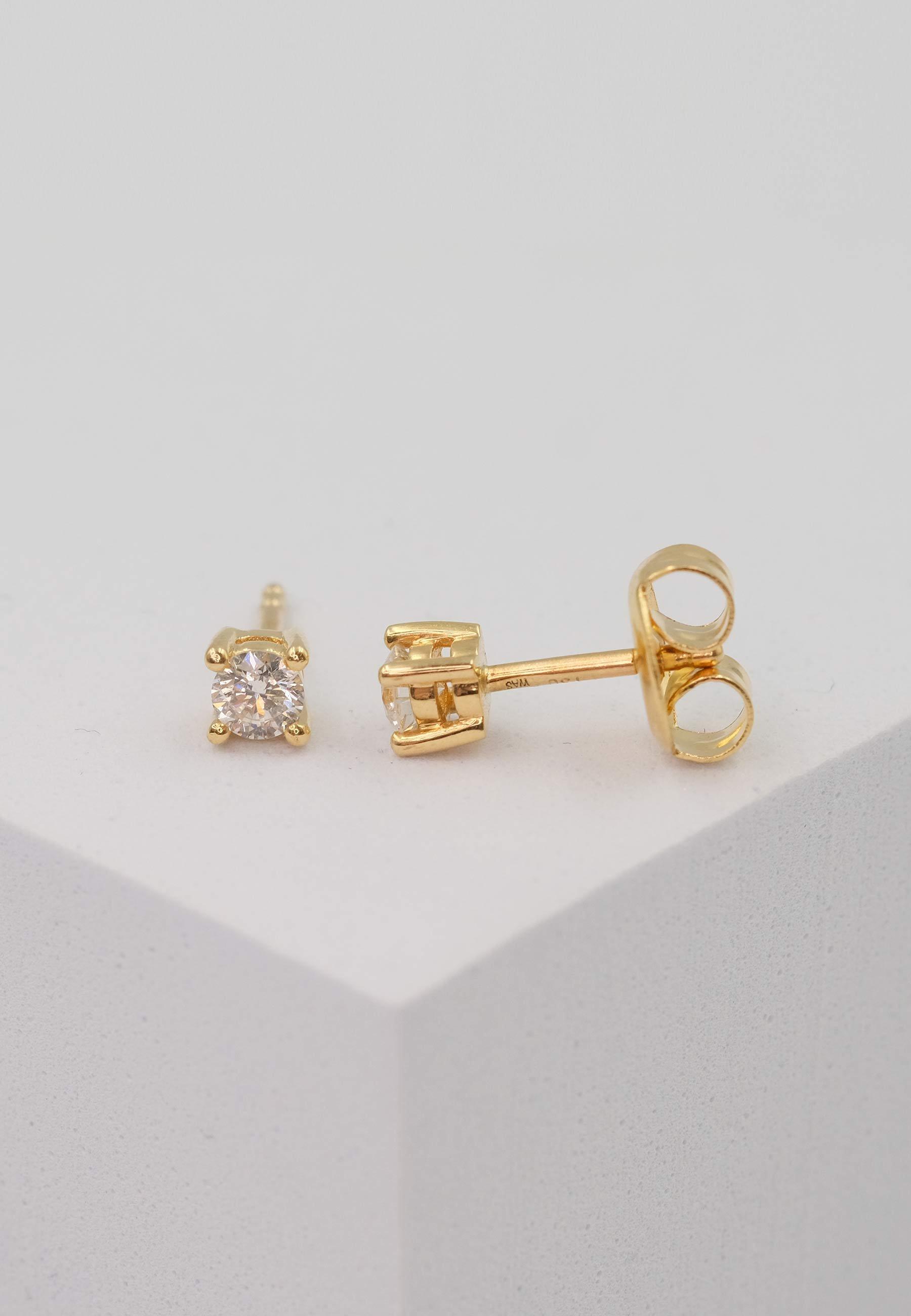 MUAU Schmuck  Clous d'oreilles solitaires 4 poignées en or jaune 750 diamants 0,34ct. 5mm 