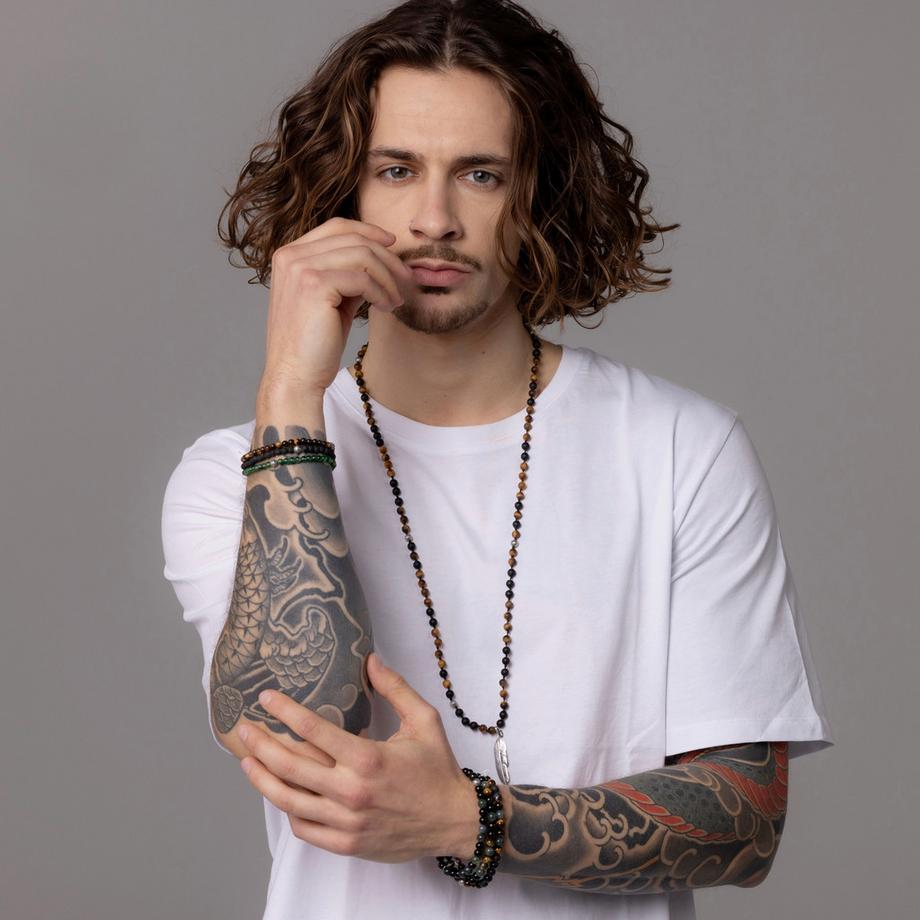 Balibay  Collier Karim avec œil de tigre mat et onyx 