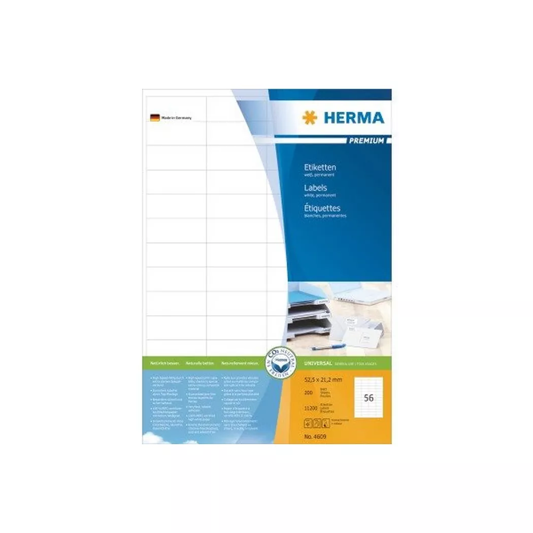 HERMA – Etiketten Premium 52,5×21,2mm 4609 weiss 11200 Stück, One Size