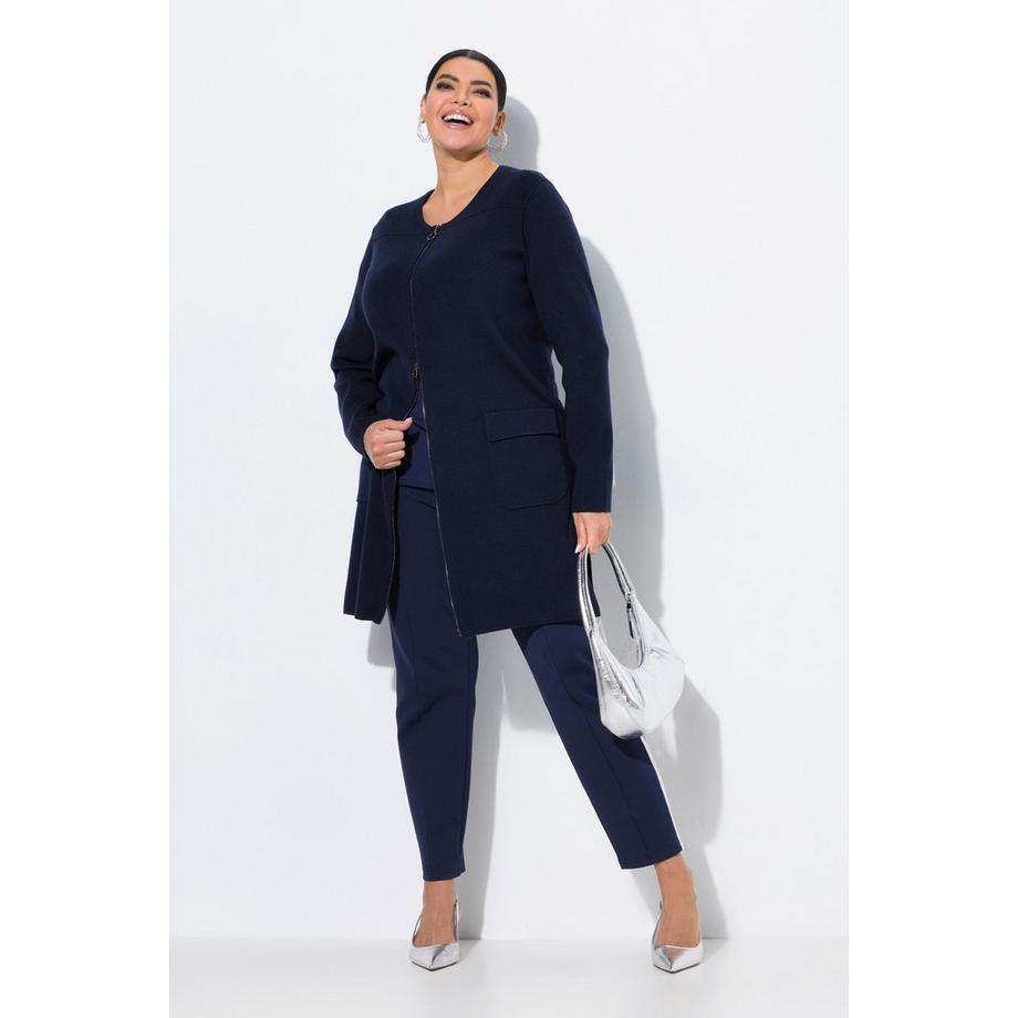 Ulla Popken Cardigan a Costine Fini con Scollo Rotondo e Cerniera a Doppio Cursore  