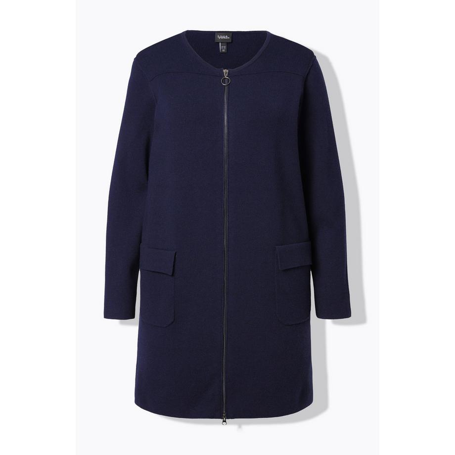 Ulla Popken Cardigan a Costine Fini con Scollo Rotondo e Cerniera a Doppio Cursore  