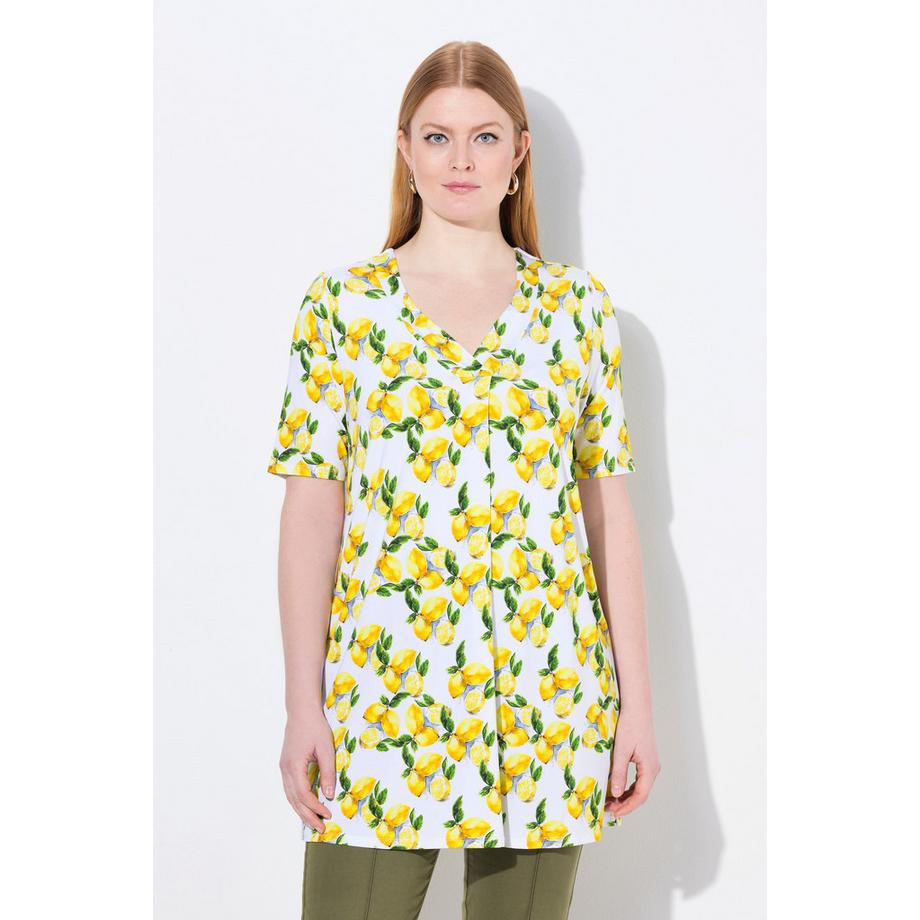 Ulla Popken Maglia Slinky Stampa Limoni Taglio Svasato Scollo a V Mezza Manica  