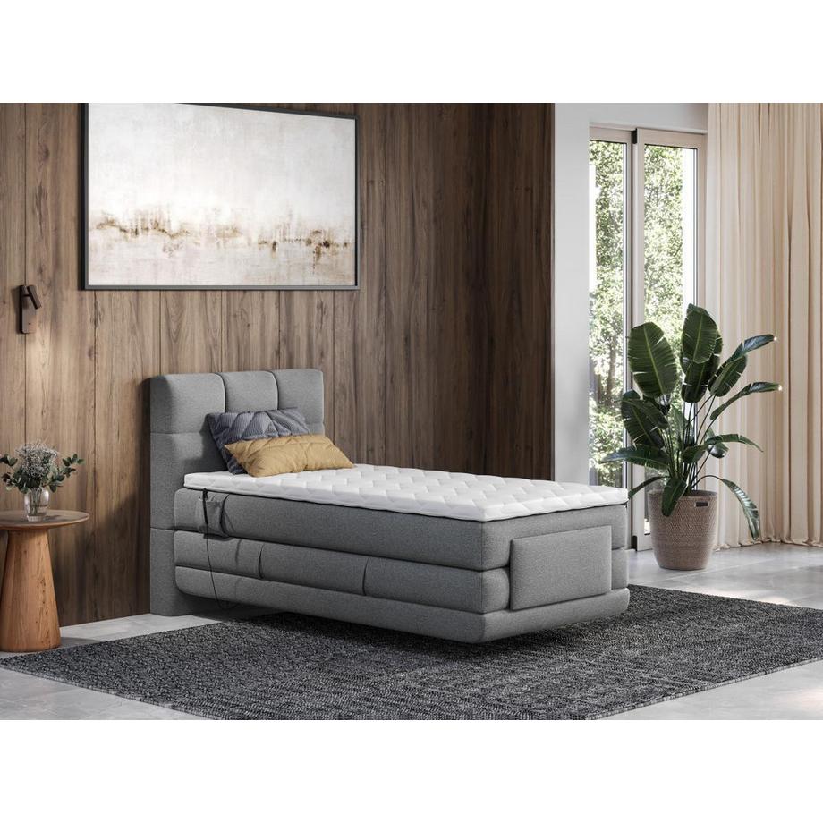 Vente-unique Set boxspring testata trapun. + Rete relax elett. + Mater. + Topper 100x200 Tessuto Grigio - LODI di PALACIO  
