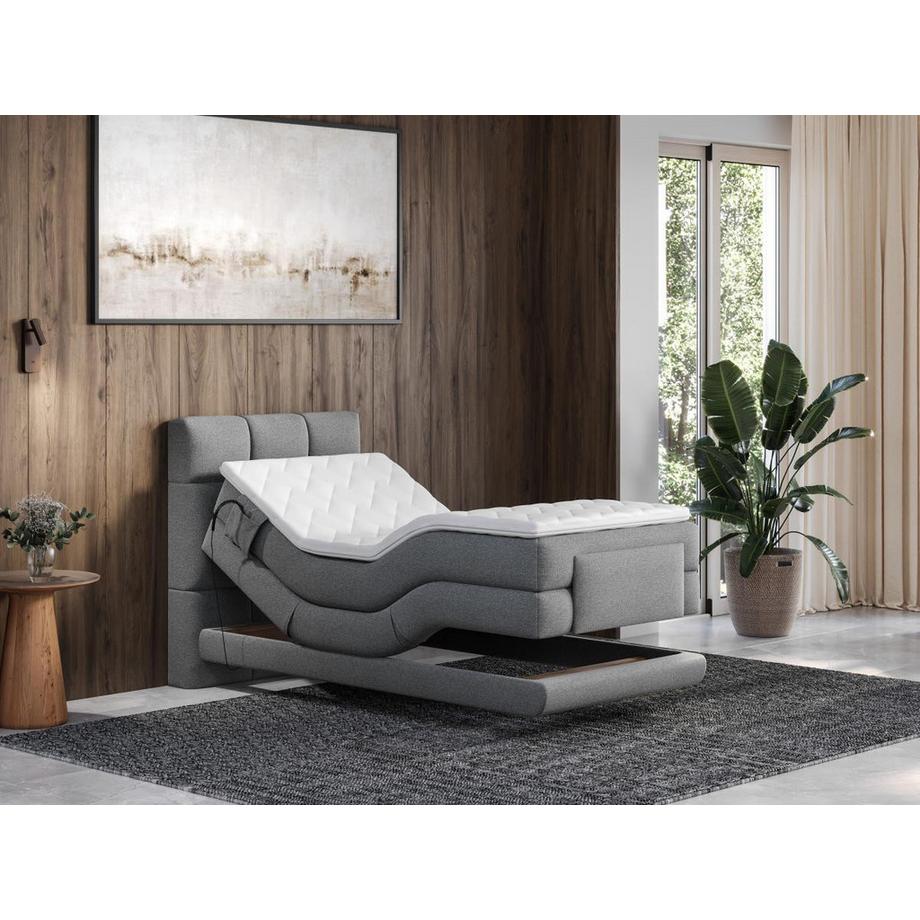 Vente-unique Set boxspring testata trapun. + Rete relax elett. + Mater. + Topper 100x200 Tessuto Grigio - LODI di PALACIO  