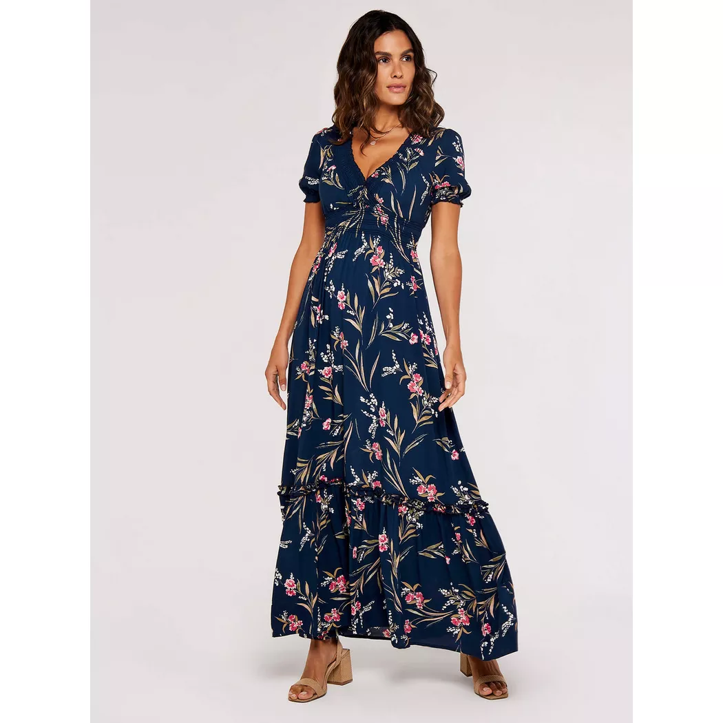 APRICOT - Florales Smokkleid, für Damen, Marine, Größe M