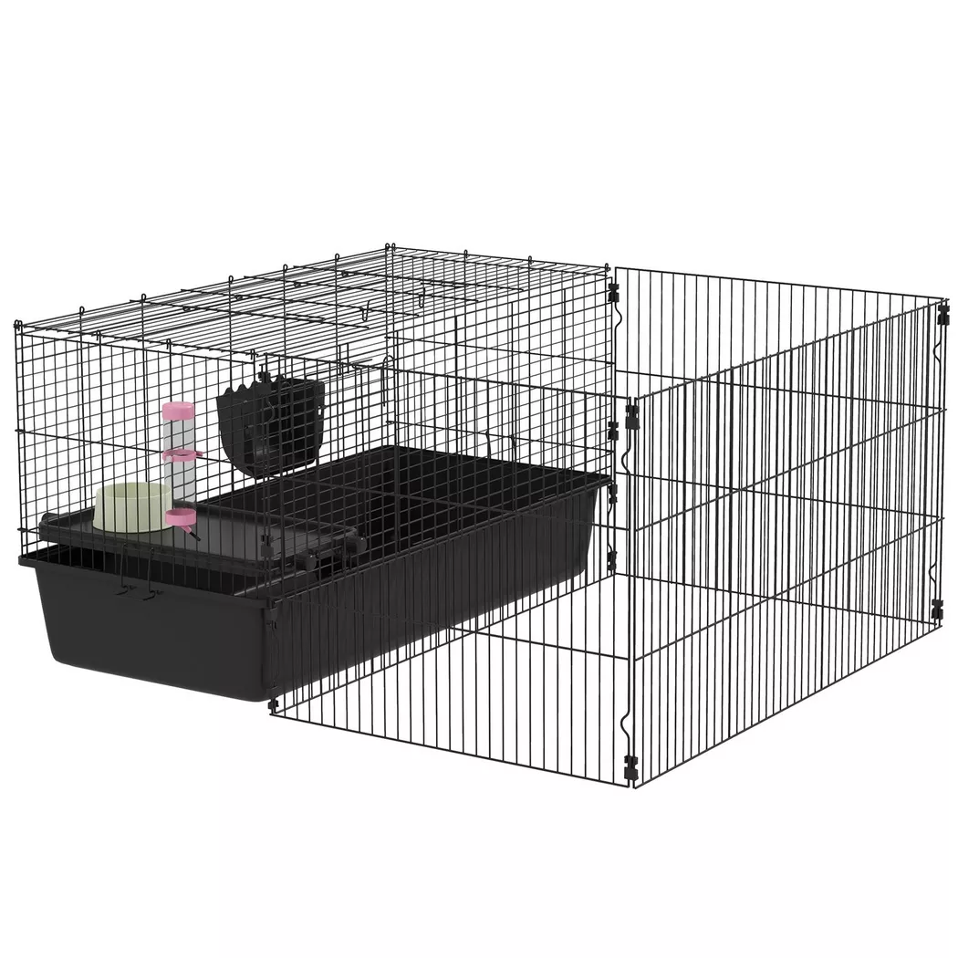 Northio - Kleintierkäfig Kleintierstall Mit Wasserflasche, Futternapf, Nagerkäfig Mit Futtertrog, Zubehör, Meerschweinchenkäfig Für Kleintiere Stahl Schwarz, 110cm, Silber
